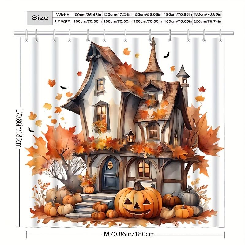 Halloween Pumpkin & Maple Leaves Shower Curtain, Water-Resistant Polyester Knit,  All-Season Holiday Bath Decor