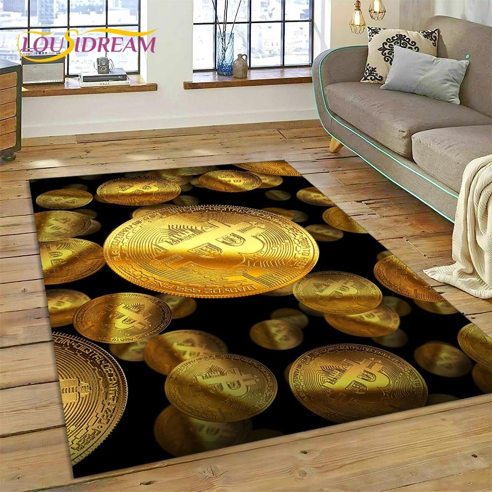Bitcoin 3D Virtual Currency NFT Area Rug Carpet for Bedroom Living Room Home Sofa Decoration,Children Game Large Decor Floor Mat