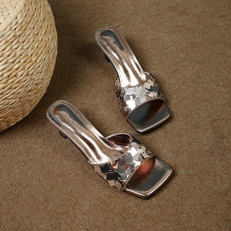 Fashion 2025 New Summer Style Fashionable Comfortable Stylish Elegant Sequin Casual Open Toe High Heel Sandals and Slippers Women