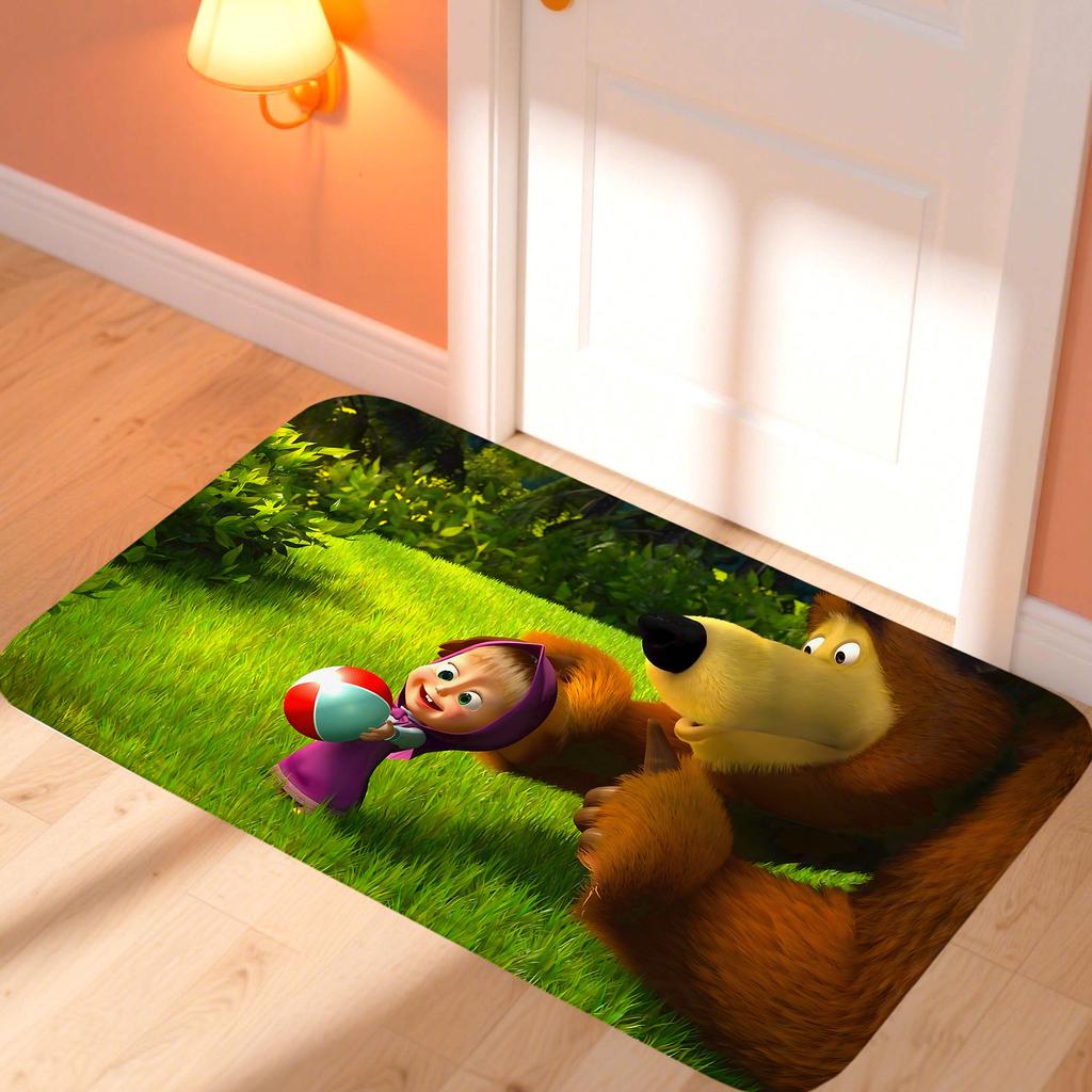 Kawaii Masha and the Bear Doormat Home Decor Items Kitchen Rugs Living Room Foot Mat Entrance Carpet Bedroom Rug Non-slip Pad