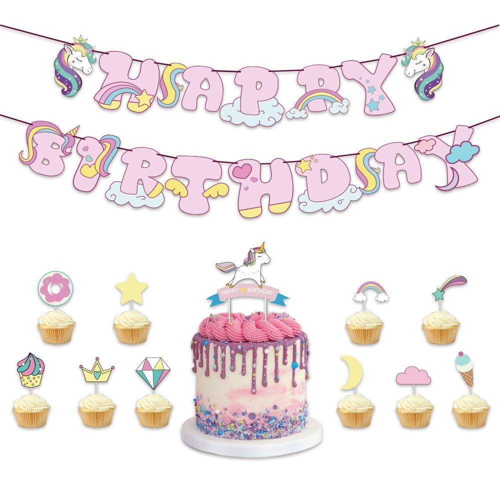 Unicorn-themed Party Decoration Balloons, Paper Banners, Cake Signs, Children's Birthday Flags, Party Balloons