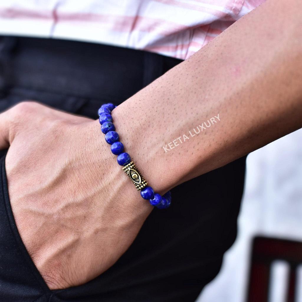 Unisex Lapis Lazuli Beaded Bracelets, Genuine Evil Eye Lapis Bracelet, Celtic Symbols Bracelet for Men and Women, Tree of Life Bracelets