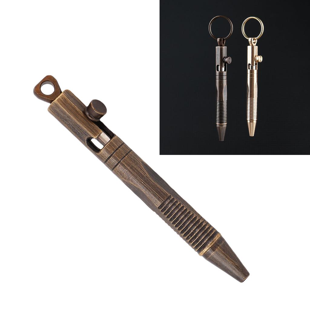 Quick Release Ballpoint Pen Brass Compact Pen with Detachable Keychain On Top for Working Traveling Writing