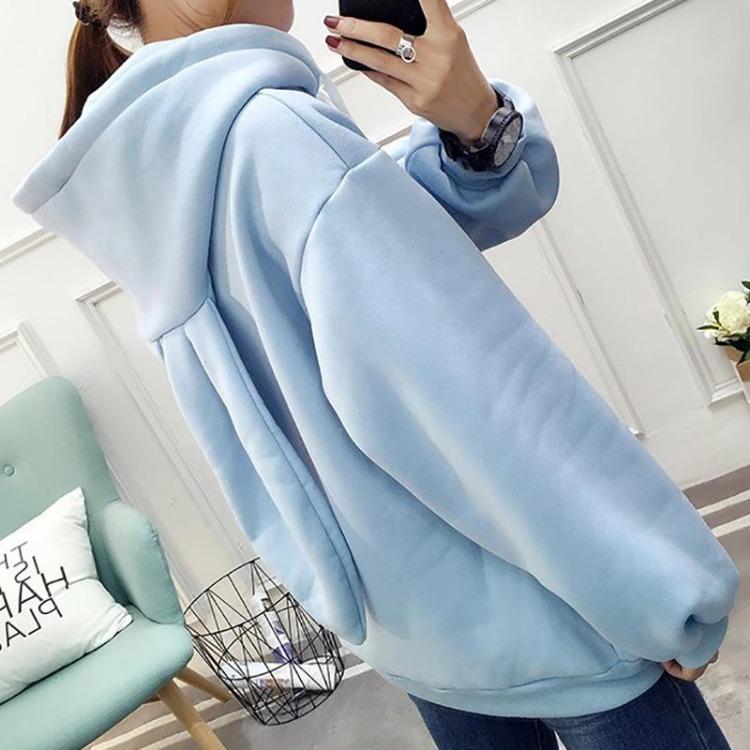 Winter Women Fleece Sweatshirt Loose Hooded Rabbit Ears Long Sleeve Autumn New Fashion