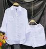 2023 Summer Women's Cotton Linen Long Sleeve Cardigan Two-Piece Set