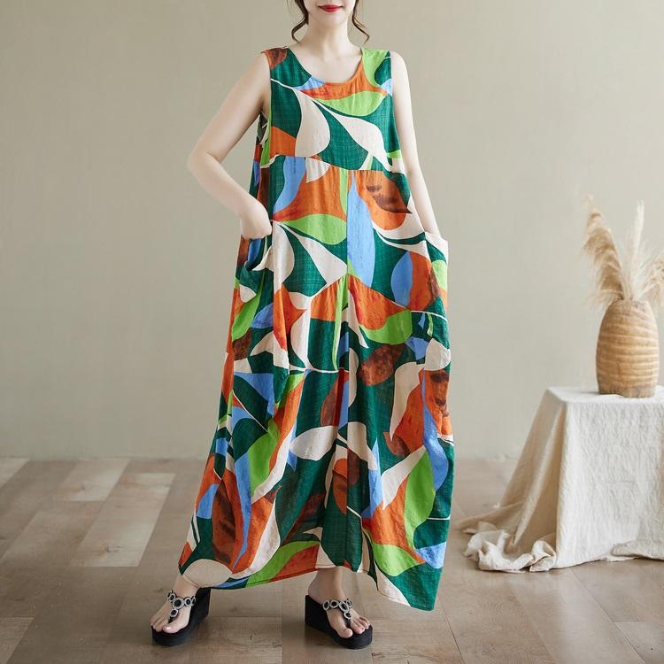 sleeveless  Plus size Cotton vintage floral new in dresses for women casual loose long summer dress