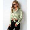 Women's Satin Shirt Simple V-neck Button Blouse Loose Long Sleeved  Blouses & Shirts