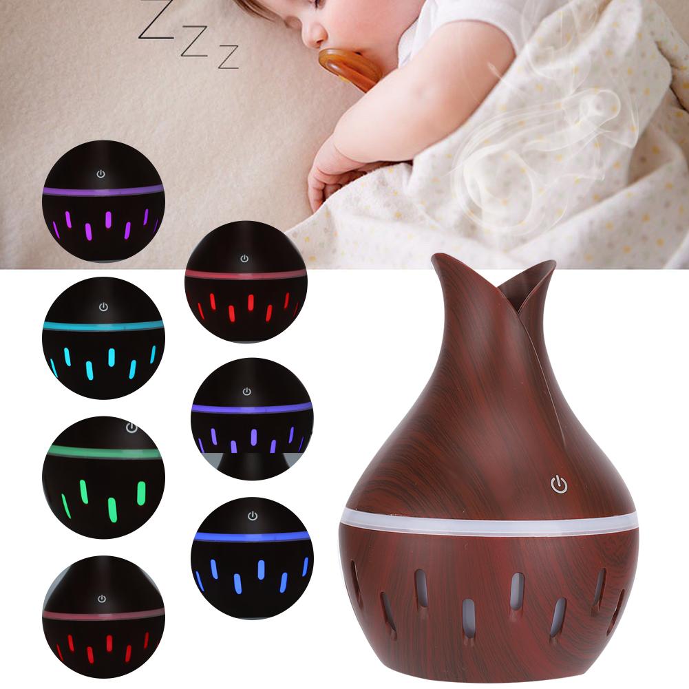 USB Portable Aroma Diffuser Air Mist Maker Desktop Colorful Light Humidifier 300mlWood Grain