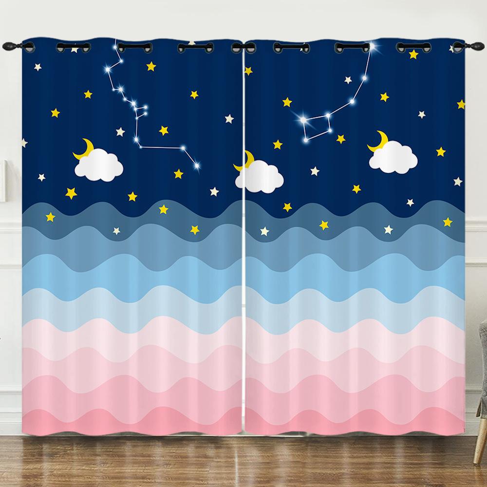 Curtains Gradual Change Smudge Twelve Constellations 3D Digital Printing Blackout Curtain Punching