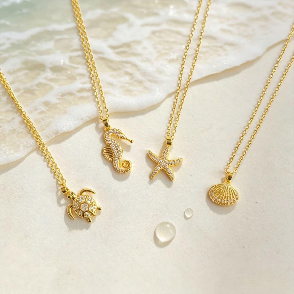 Ocean Series Stylish Luxury Pendant Necklace with Full Diamond Design – Trendy Seaside Accessory