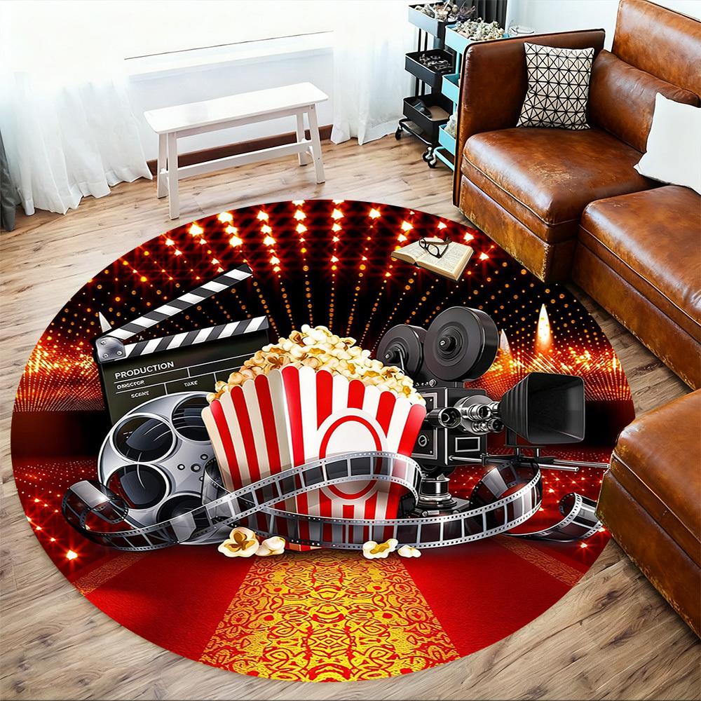 1pc Movie Theater Popcorn Round Chair Mat Office Area Rug - Non-Slip, Floor Mat for Office, Bedroom, and Indoor Decor P127264