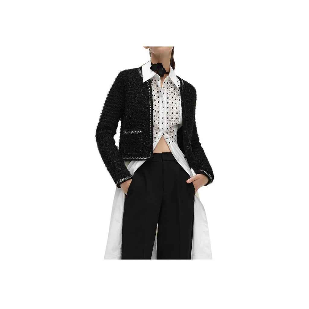 Karl Lagerfeld French Elegant Daily Commuting Dating Outfit Light Luxury Solid Color Low Round Neck Long Sleeve Coat Sweater Women Outerwear 241L2042