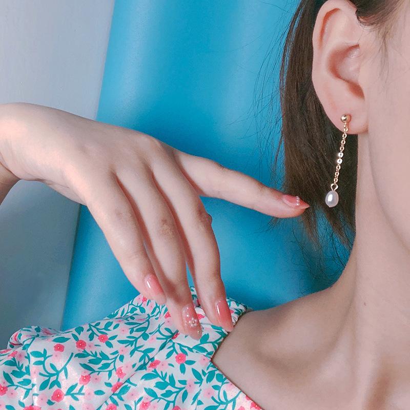 Personalized Versatile Natural Freshwater Pearl Stud Earrings S911 Silver Needle Simple Niche Design Short Fringed Water Drop Earrings