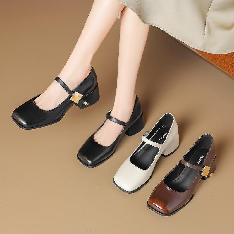 Augustine Mary Jane shoes women's 2025 new summer with skirt temperament retro thick heel square head light mouth single shoes