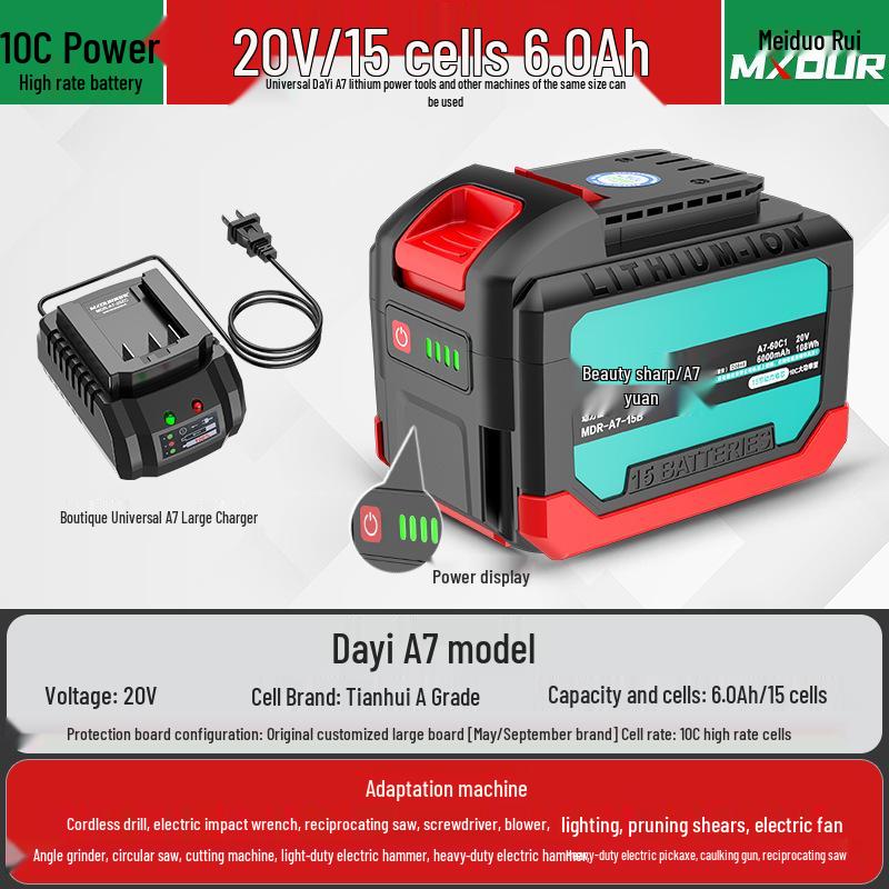 Universal A7 20V Cordless Multi-Tool: Electric Wrench, Angle Grinder, Hammer, Drill, Circular Saw.