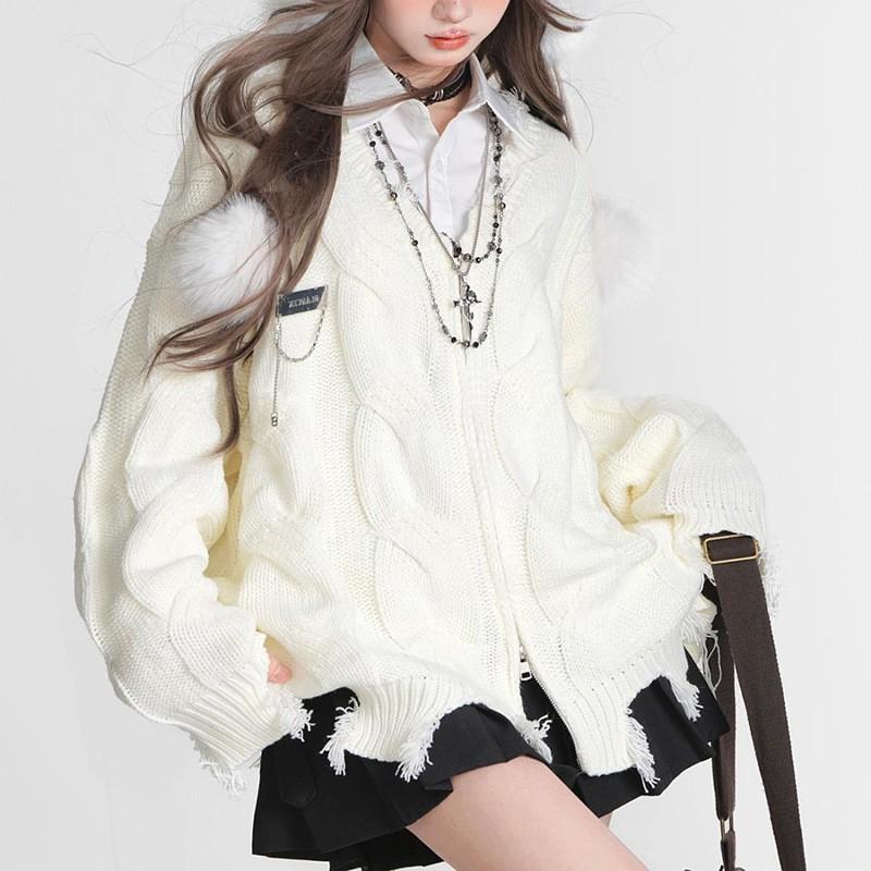 Womens V-Neck Knit Sweater Loose Fit Long Sleeve Casual Style 2025 Winter