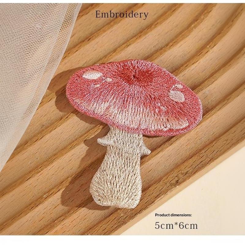 Exquisite Plant Colored Mushroom Embroidery Iron On Pudding Countryside Style Girls' Shoulder Bag Diy Decoration Badge