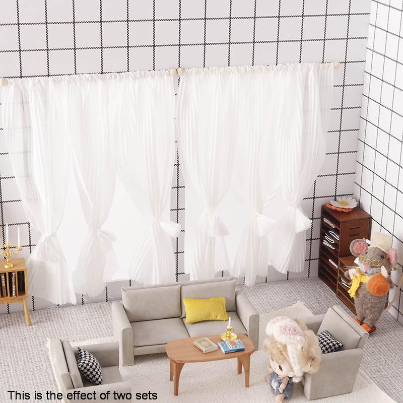 1 Piece Bedroom Living Room Furniture Decoration 1:12 Dollhouse Miniature Curtain White Chiffon Door Curtain Window Decor Model
