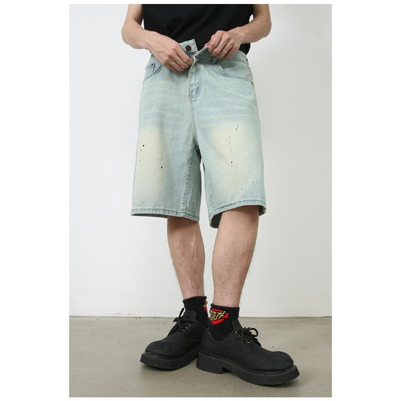 High Street Denim Shorts Summer Models Loose Straight Wide Leg Casual Five Pants Men's Pants Straight Loose Jeans for Men Fashionable and Comfortable