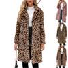 Women's Winter Fashion Casual Lapel Leopard Print Plush Long Coat
