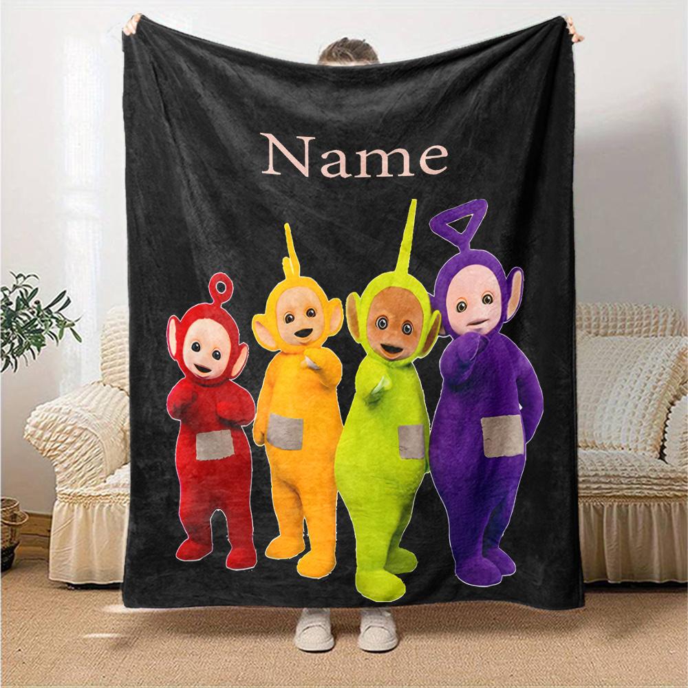 Teletubbies Friends Themed Flannel Blanket Personalized Name Soft Warm And Versatile For Sofa Bed Office And Travel Machine Washable Comfortable In