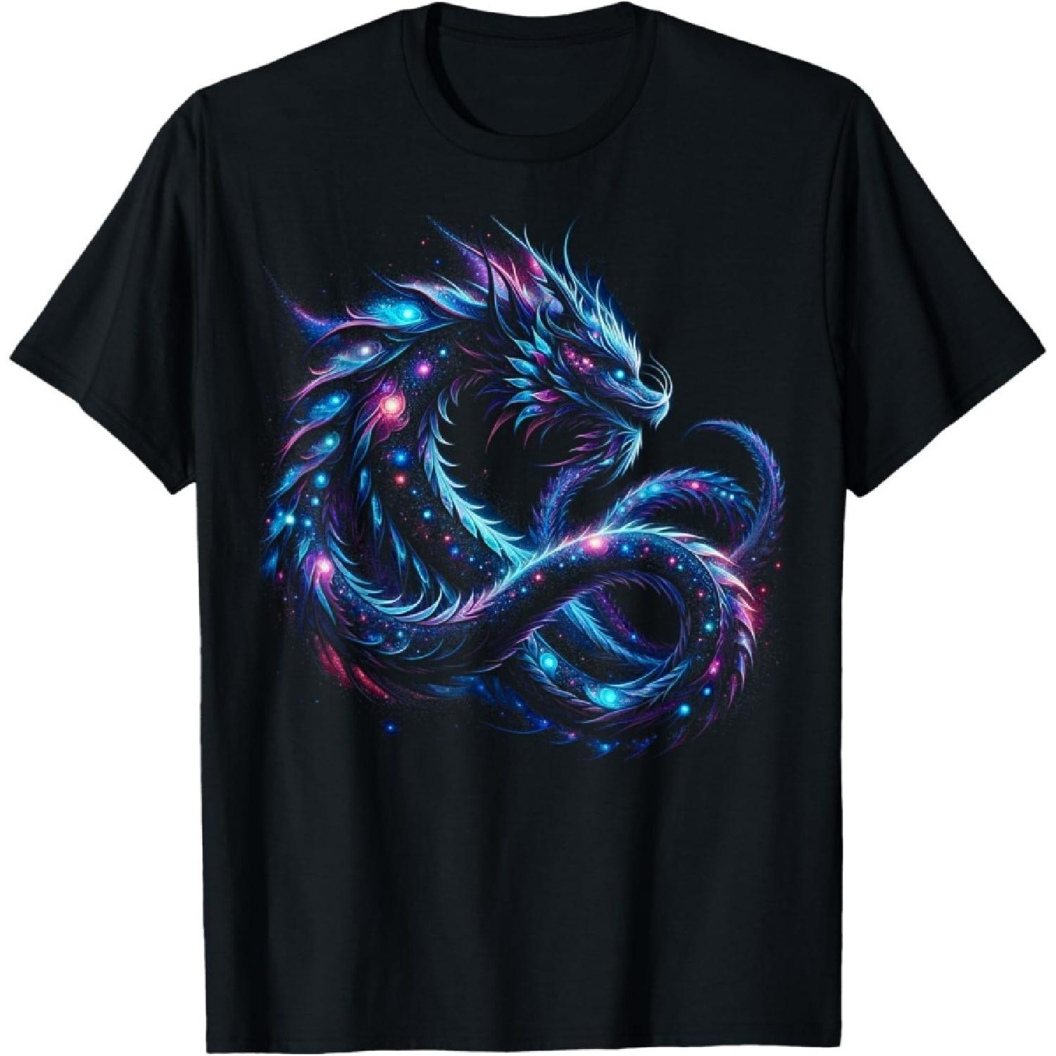 AETYOAJKLUoi Cool Dragon Graphic Tee Men Women Funny Graphic T-Shirt (Black, L) S