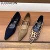 Fashion SUOJIALUN Women Flat Shoes Fashion Red Pointed Toe Ladies Elegant Mary Jane Shoes Low Wedge Heel Outdoor Dress Ballerinas Shoes