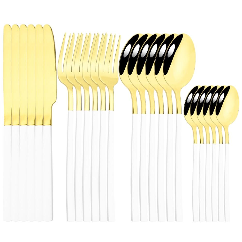 24 Pcs Black Tableware Stainless Steel Cutlery Set Forks Knives Spoons Kitchen Dinner Set Fork Spoon Knife Gold Dinnerware Set
