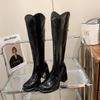 2024 Autumn-winter Patent Leather V-mouth Female Autumn-winter New High Heel and Large Tube Girt Knight Boots