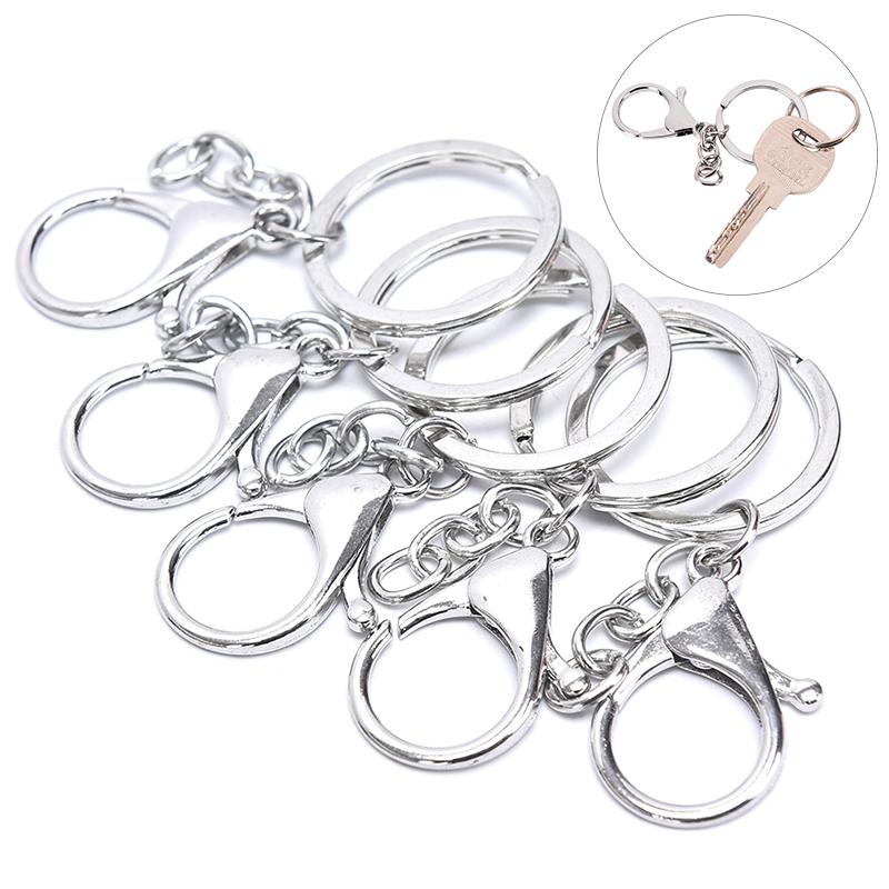 10Pcs Big Lobster Clasp Hooks Keychain Split Ring Short Chain Key Ring Diy