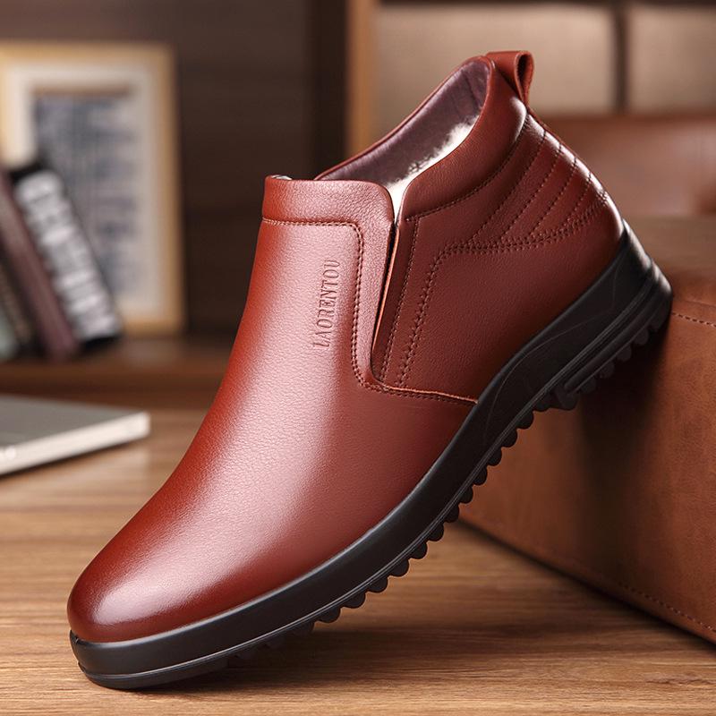 Herren High-Top Winterstiefel aus echtem Leder mit Woll- und Samtfutter