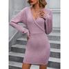 Spring Autumn Deep V-neck Lace Patchwork Bodcon Dress Ladies Long Sleeve Sexy Backless Bandage Slim Vestidos Women's Mini Robe