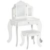 Penteadeira Infantil com Banqueta, Mesa de Estudo Penteadeira 2 em 1 Espelho Tríptico e Gaveta Deslizante - dim da Penteadeira. 63C x 40L x 85,5A cm