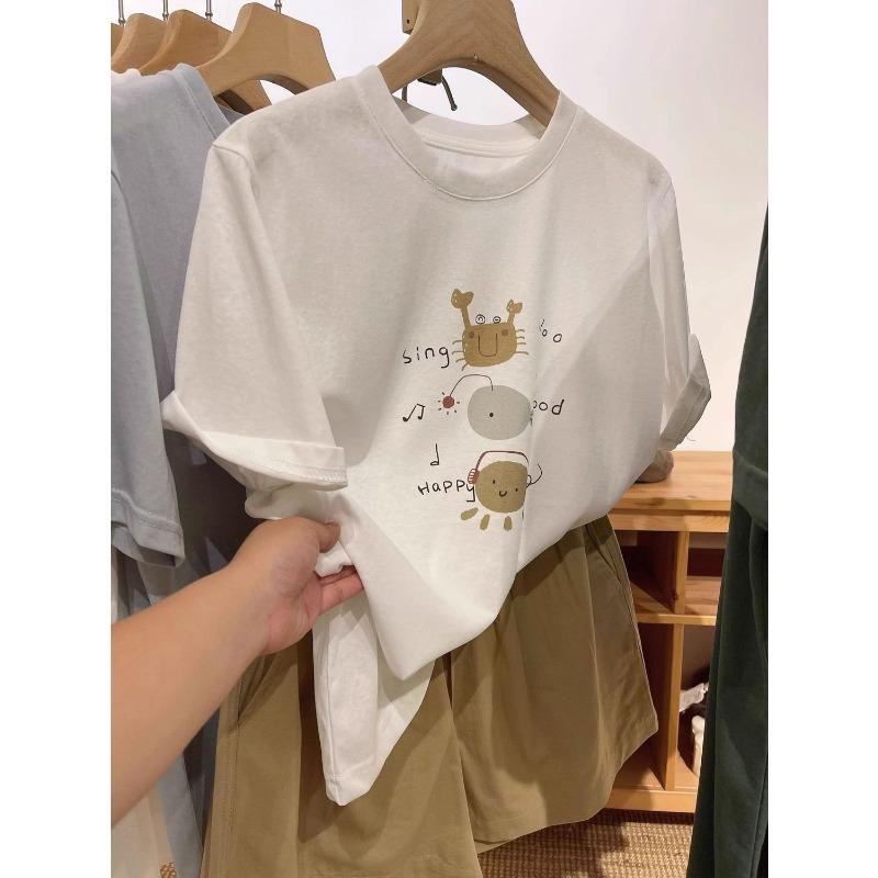 Women's Casual Crew Neck T-shirt Cute Sea Creature Print Short Sleeve Loose Fit Summer Top