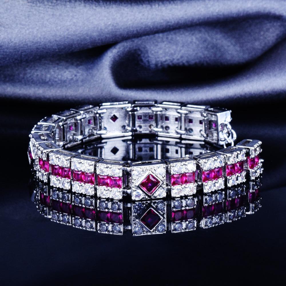 Fashion Red Ruby Bracelet for Women Simulated Gemstone Jewelry Rose Diamond Bangle