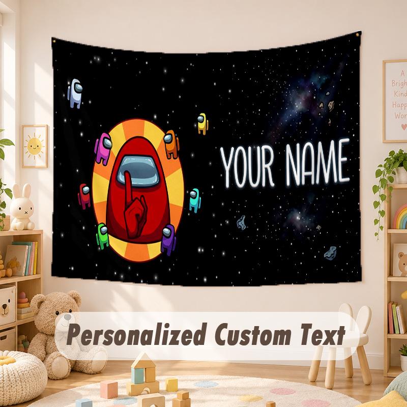 Custom Name Text Tapestry,Among Us Boho Wall Hanging, Decorative Backdrop Tapestry For Room
