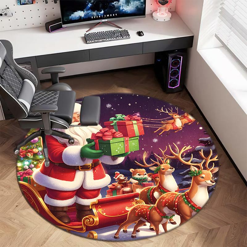 Cute Christmas Day Gift Bell Santa Claus Snowman Christmas Tree round rug Home Soft Decorative Anti slip Chair Mat Carpet Outdoor Floor Mat Carpet 95