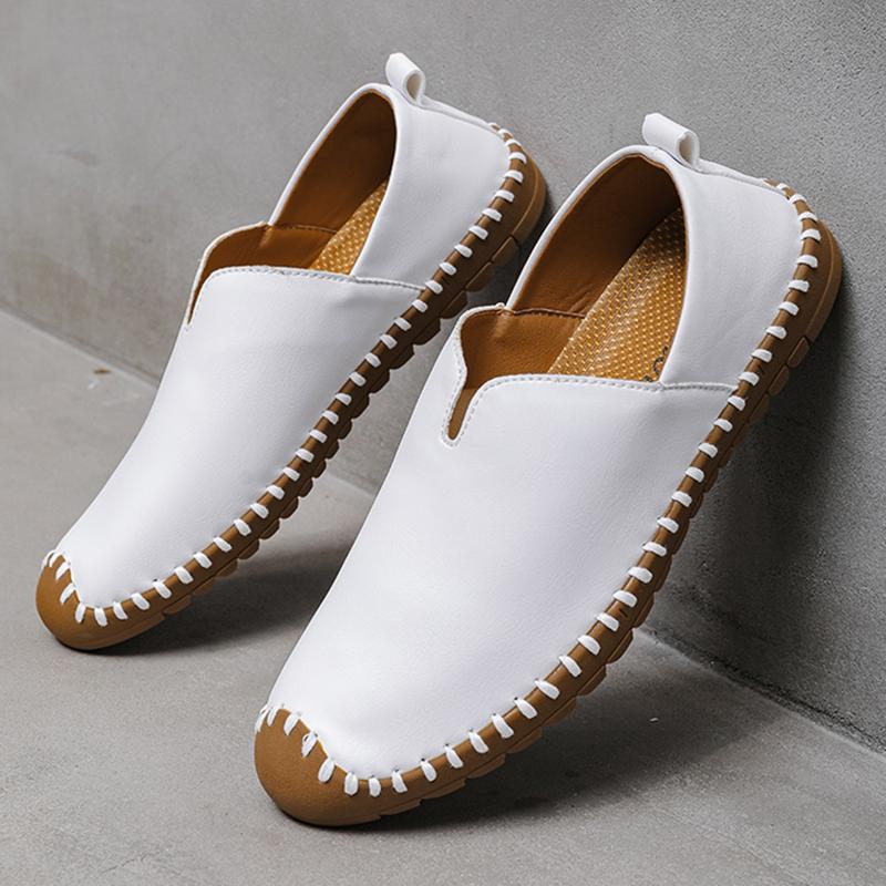 New Arrival Vintage Fashion Men's White Black Patent Leather Casual Shoes Male Handmade Comfort Loafers Zapatos Hombre
