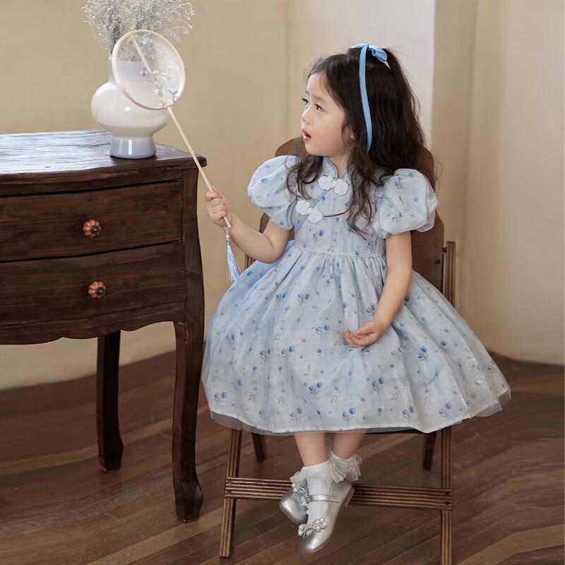 LUSON Детское платье для девочки, новое, в китайском стиле, с коротким рукавом 90
