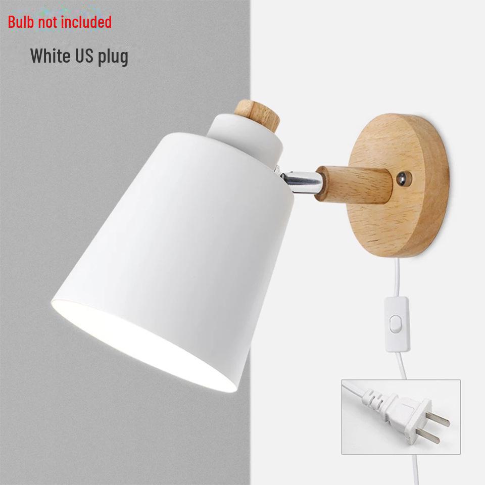 

Современный настенный светильник Macaron на прикроватной тумбочке с деревянной вилкой-выключателем - скандинавский стиль EU Plug (Excludes bulb) белый