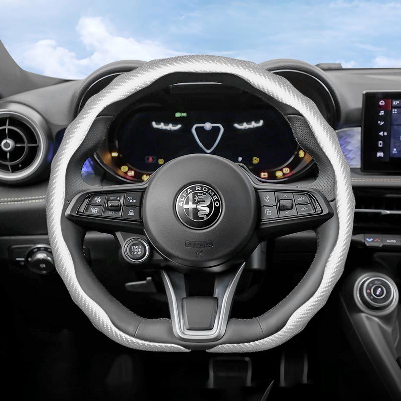 Geeignet für Alfa Romeo Carbonfaser-Textur Lenkradabdeckung Snap-On Wellenförmiges Sportdesign Schutzhülle Giulia 952 Stelvio 949 147 Mit