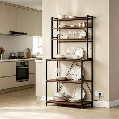 Modern Style Display Shelf, Coffee Bar Station, Kitchen Shelf with Sockets, Kitchen Cabinet, Mini Kitchen Workstation