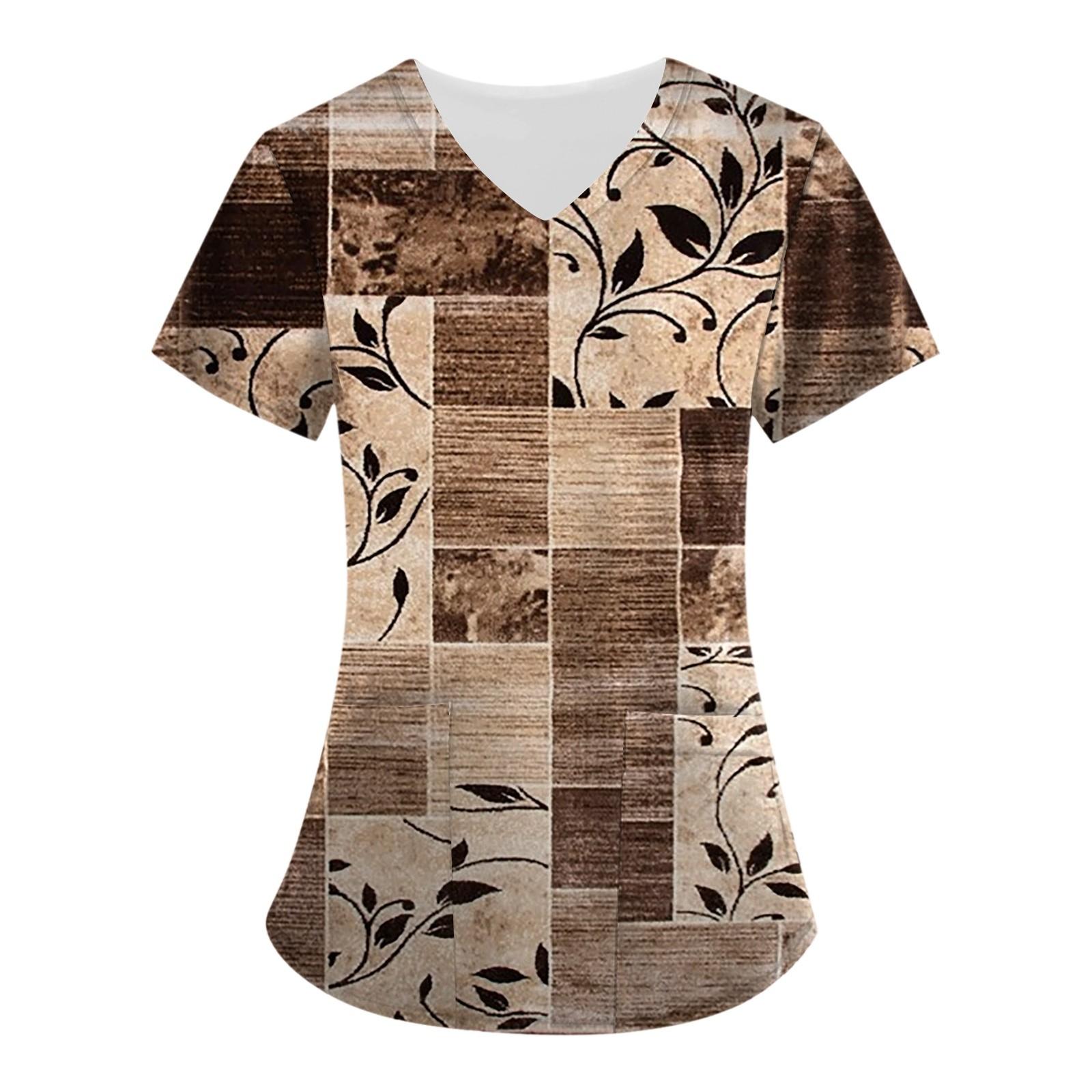 

Женская модная рабочая одежда с коротким рукавом и карманом с винтажным принтом S