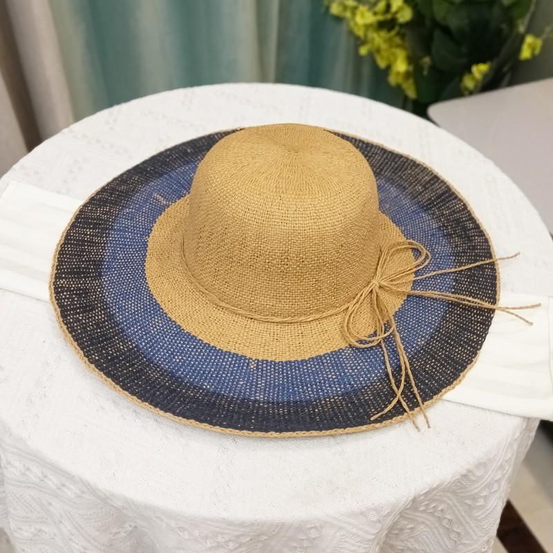 Ins Bohemia Holiday Summer Uv Protection Striped Grass Sun Protection Wide Brim Lady Sun Hat Women Leisure Cap