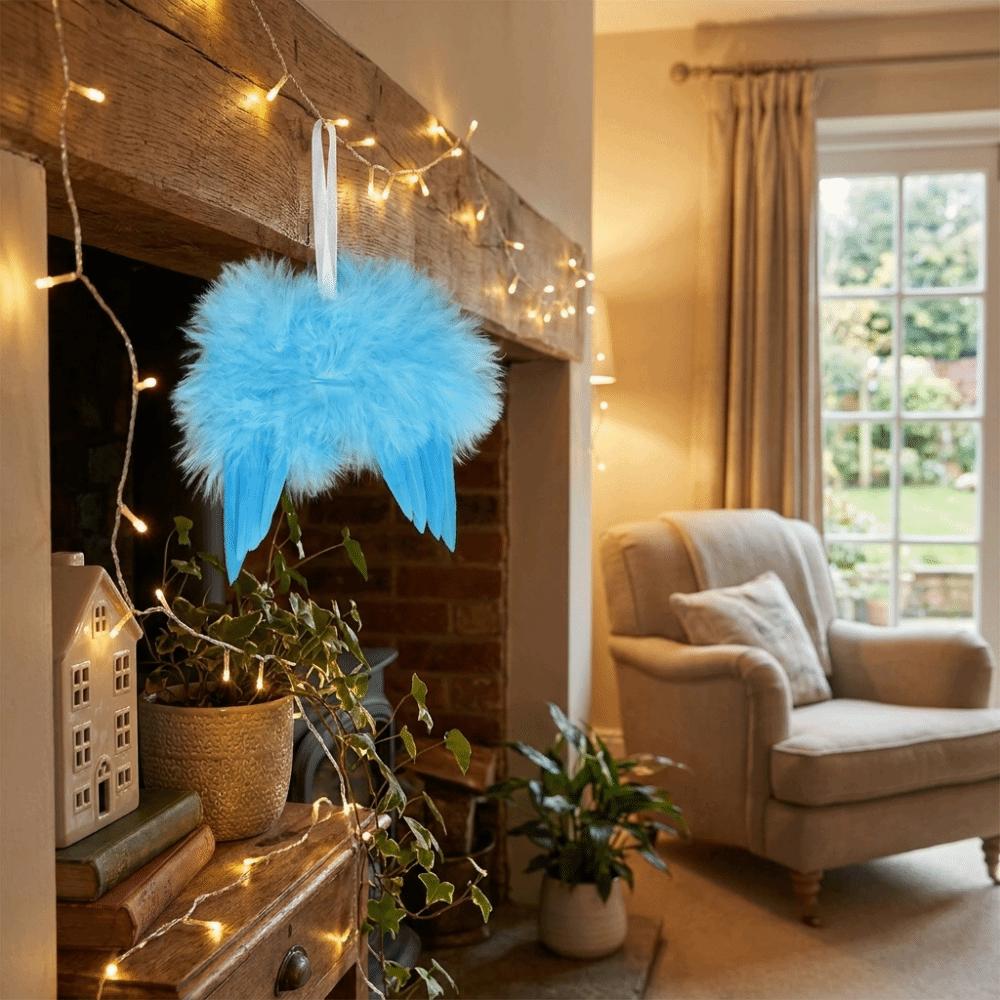 3PCS Simulation Christmas Pink Feather Wing Ornament Pink with Rope Christmas Tree Feather Decor Mini Angel Wings Pendant