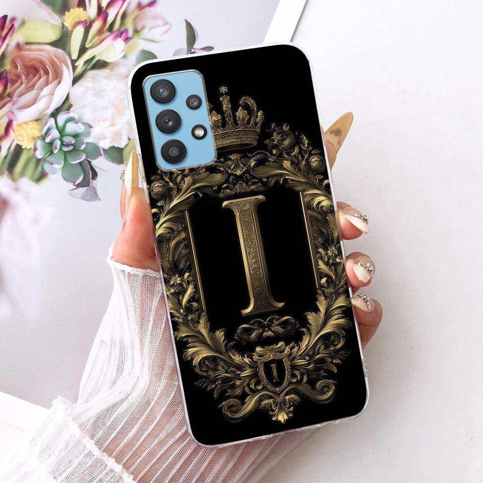 Clear For Samsung A32 5G SM-A326B Cover For Samsung Galaxy A32 5G Case Luxury Crown A-Z Letters 2D Flat Pattern Soft Phone Case