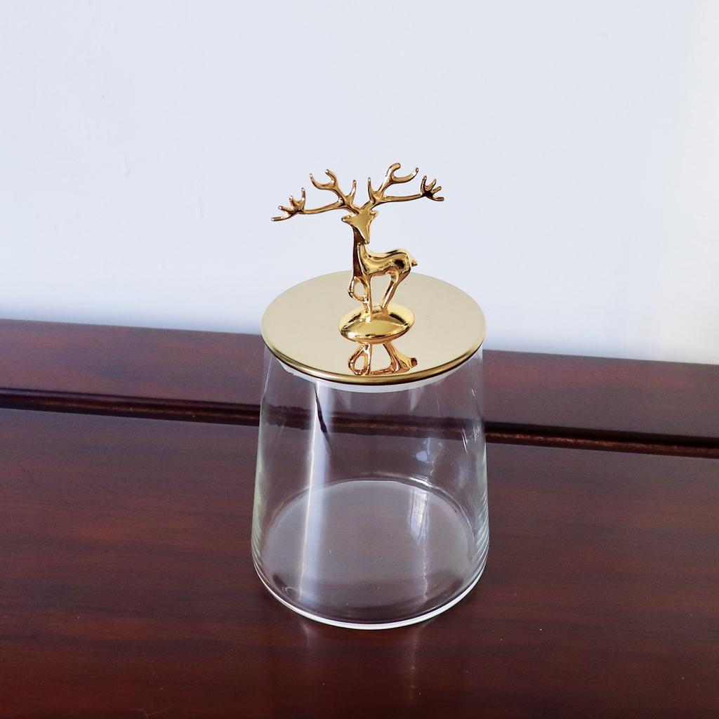 Aufbewahrungsglas aus klarem Glas mit Deckel Goldener Elch Bonbonglas Zuhause Multifunktional Nuss Kaffeebohne Kräuter Aufbewahrungsflasche Küchenbehälter