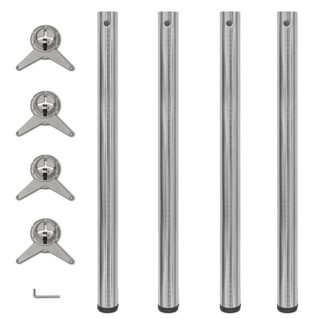 4x Height Adjustable Table Leg Brushed Nickel 870 mm