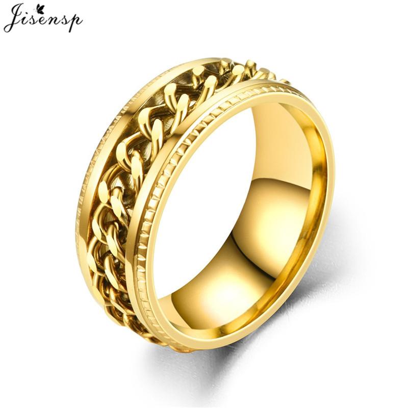 Fashion Anxiety Fidget Rings Relaxing Stainless Steel Rotatable Chain Ring for Men Women Spinner Zircon Gold Black Bague Homme