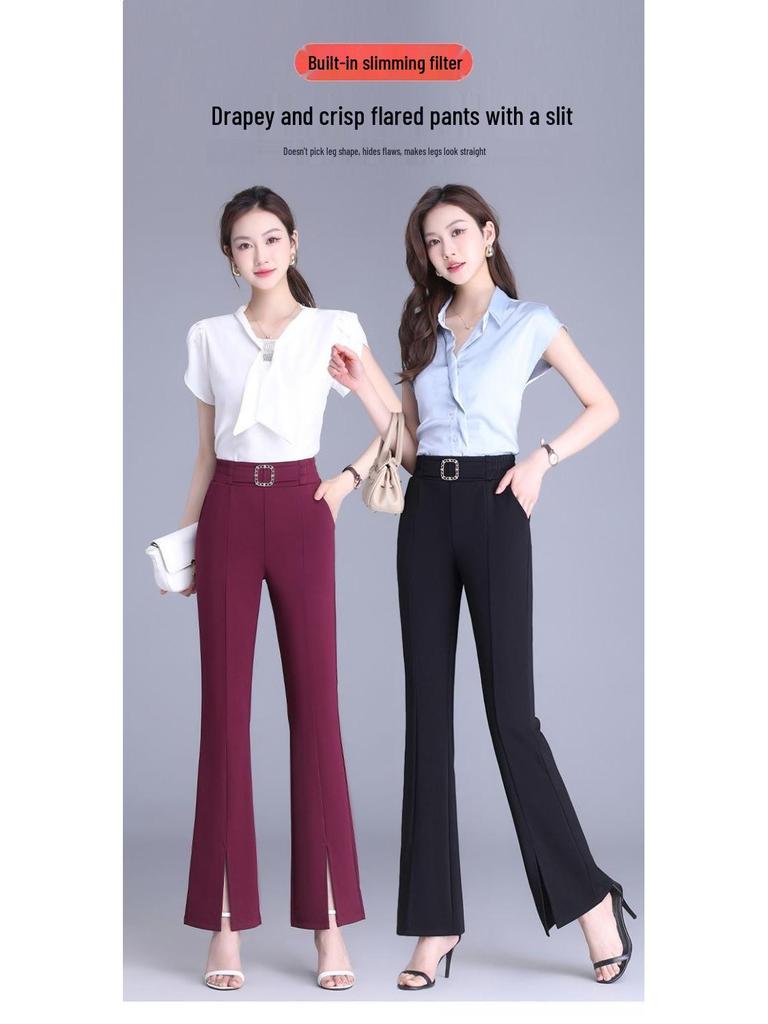 Women's High-Waisted Split Flare Suit Pants - Slimming, Casual, Versatile, Draping, Elastic Waist, Wide-Leg Design